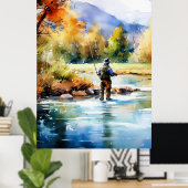 Waterverf Fly Fishing Poster - Geviste kunst (Thuiskantoor)