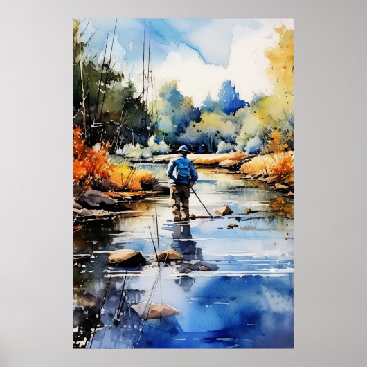 Waterverf Fly Fishing Poster - Geviste kunst (Voorkant)