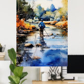 Waterverf Fly Fishing Poster - Geviste kunst (Thuiskantoor)