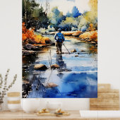 Waterverf Fly Fishing Poster - Geviste kunst (Keuken)