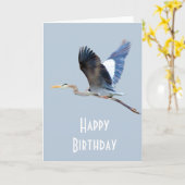 Waterverf Flying Blue Heron Kaart (Gele Bloem)