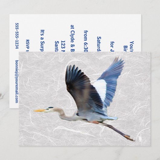 Waterverf Flying Blue Heron Kaart (Voorkant / Achterkant)