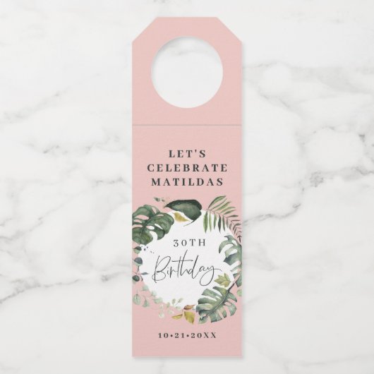 Waterverf foliage 30e verjaardag decor flessenhanger (Voorkant)