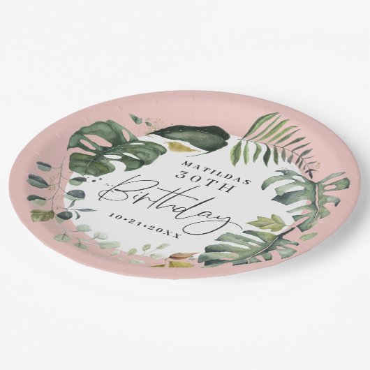 Waterverf foliage 30e verjaardagsfeest papieren bordje (Gekanteld)