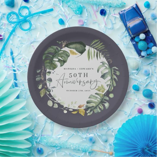 Waterverf foliage 50e bruiloft papieren bordje (Feest)