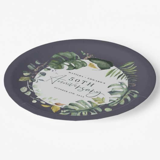 Waterverf foliage 50e bruiloft papieren bordje (Gekanteld)