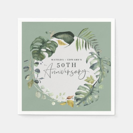 Waterverf foliage 50e bruiloft servet (Voorkant)