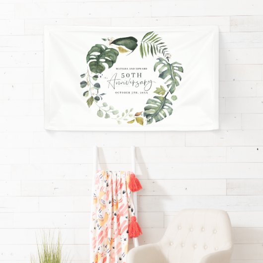 Waterverf foliage 50e bruiloft spandoek (Insitu)
