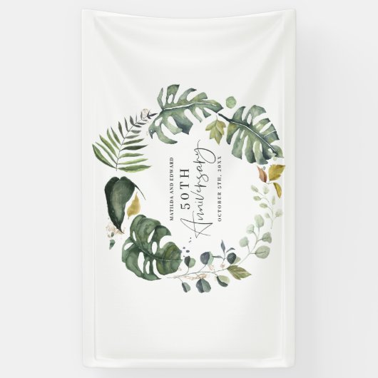 Waterverf foliage 50e bruiloft spandoek (Verticaal)