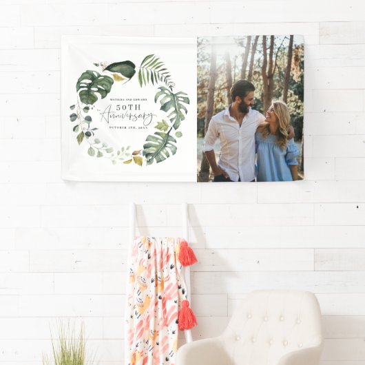 Waterverf foliage 50e bruiloft spandoek (Insitu)