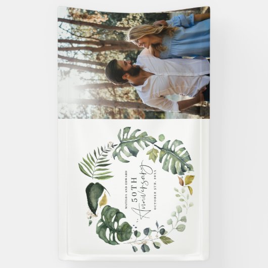 Waterverf foliage 50e bruiloft spandoek (Verticaal)