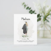 Waterverf Foliage Afstuderen Girl Aankondiging Briefkaart (Staand voorkant)