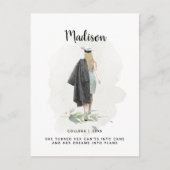 Waterverf Foliage Afstuderen Girl Aankondiging Briefkaart (Voorkant)