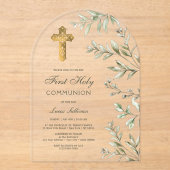 Waterverf Foliage Arch Eerste Communie Acryl Uitnodigingen (Voorkant)