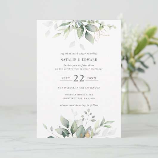 Waterverf foliage botanical greenery bruiloft (Staand voorkant)