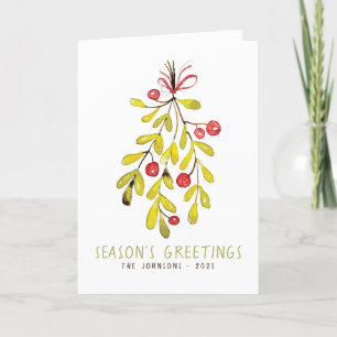 Waterverf Foliage Botanical Holly Berry kerst Feestdagen Kaart