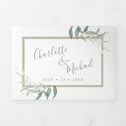 waterverf foliage botanische groen drieluik uitnodiging (Cover)