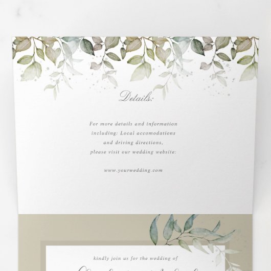 waterverf foliage botanische groen drieluik uitnodiging (Binnenzijde eerst)