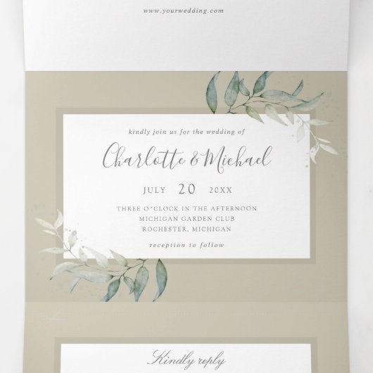 waterverf foliage botanische groen drieluik uitnodiging (Binnenkant midden)