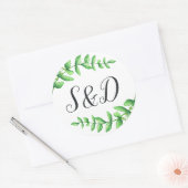 Waterverf Foliage Bruiloft Monogram Sticker (Envelop)