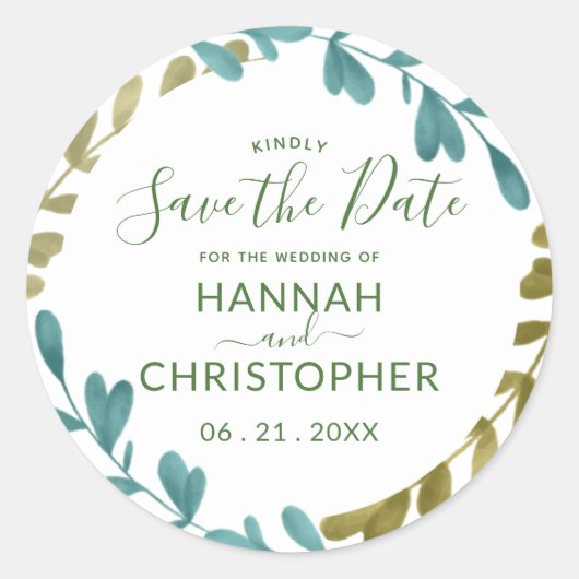 Waterverf Foliage Bruiloft Save the Date Stickers (Voorkant)