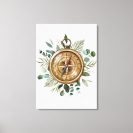 Waterverf Foliage Compass Canvas Afdruk