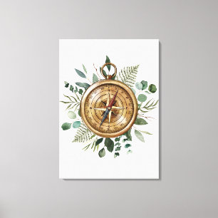 Waterverf Foliage Compass Canvas Afdruk