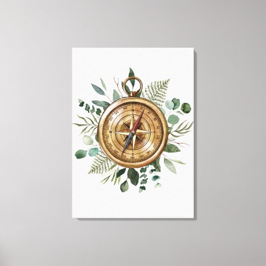 Waterverf Foliage Compass Canvas Afdruk (Voorkant)