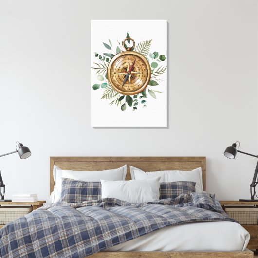 Waterverf Foliage Compass Canvas Afdruk (Insitu (Slaapkamer))