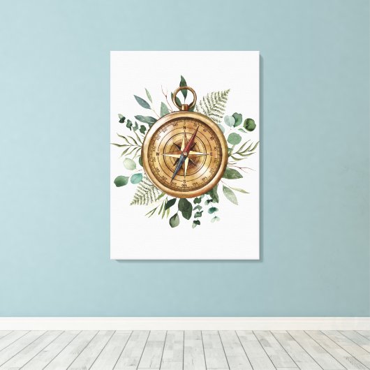 Waterverf Foliage Compass Canvas Afdruk (Insitu (Houten vloer))