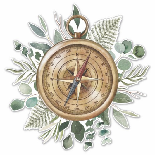 Waterverf Foliage Compass Sticker (Voorkant)