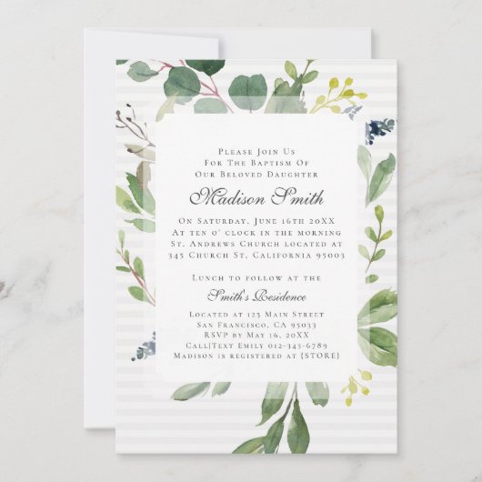 Waterverf Foliage Doopuitnodiging Kaart (Voorkant)