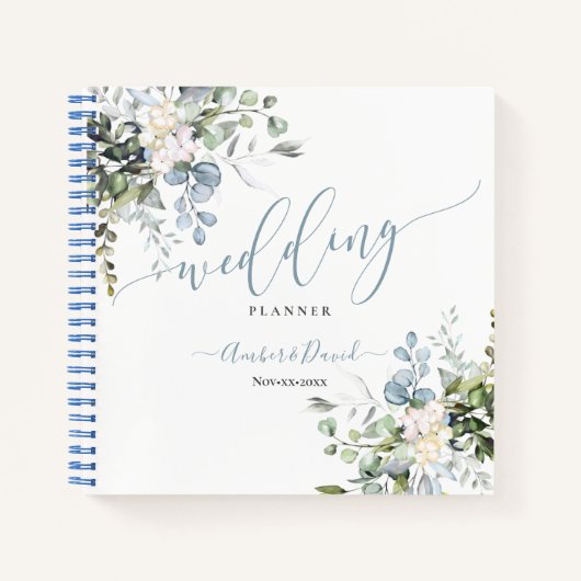 WATERVERF FOLIAGE DUSTY BLUE GUM WEDDING PLANNER NOTITIEBOEK (Voorkant)