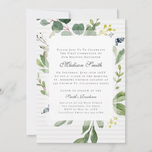 Waterverf Foliage Eerste Communie Uitnodiging (Voorkant)