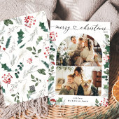 Waterverf Foliage Familie Foto Kerstmis Kaart