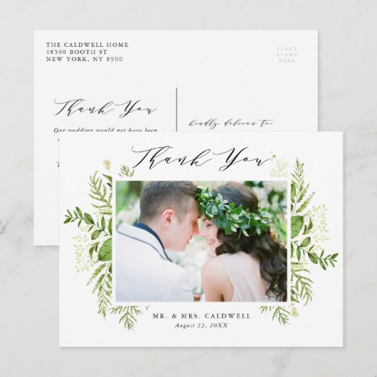 Waterverf Foliage Foto bruiloft Hartelijk dank Briefkaart (Voorkant / Achterkant)