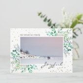 Waterverf Foliage Foto Gold Stars Kerstmis Feestdagenkaart (Staand voorkant)