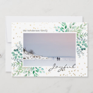 Waterverf Foliage Foto Gold Stars Kerstmis Feestdagenkaart