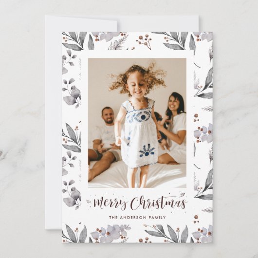 Waterverf Foliage Foto Vrolijk Kerstfeest Kaart (Voorkant)