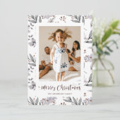 Waterverf Foliage Foto Vrolijk Kerstfeest Kaart (Staand voorkant)