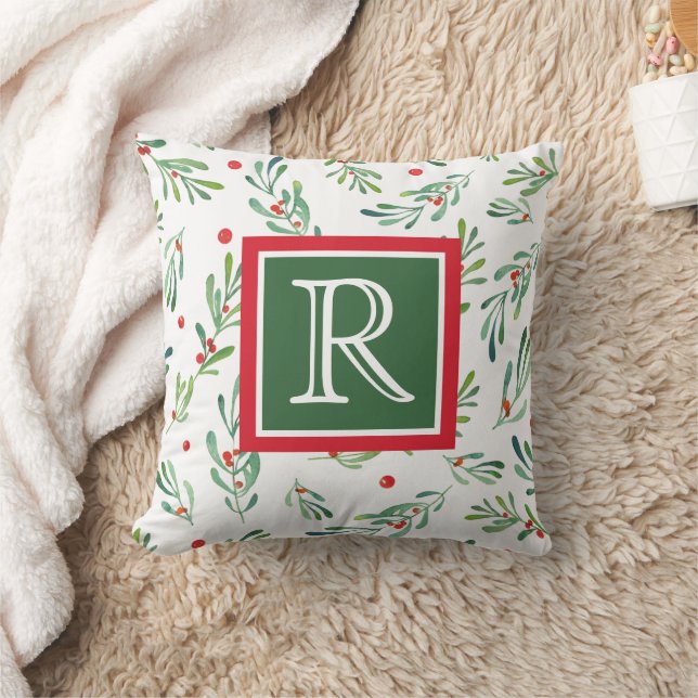 Waterverf Foliage Gepersonaliseerd Monogram Kerst Kussen (Deken)
