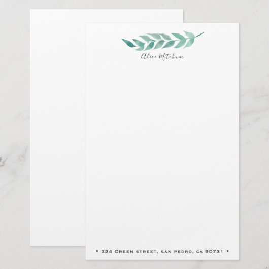 Waterverf Foliage ⎢Gepersonaliseerde briefpapier (Voorkant / Achterkant)
