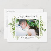 Waterverf Foliage Greenery Foto gewoon getrouwd Aankondigingskaart (Voorkant / Achterkant)