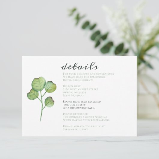 Waterverf Foliage Greenery Wedding Informatiekaartje (Staand voorkant)