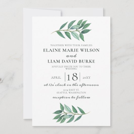 Waterverf Foliage Greenery Wedding Kaart (Voorkant)