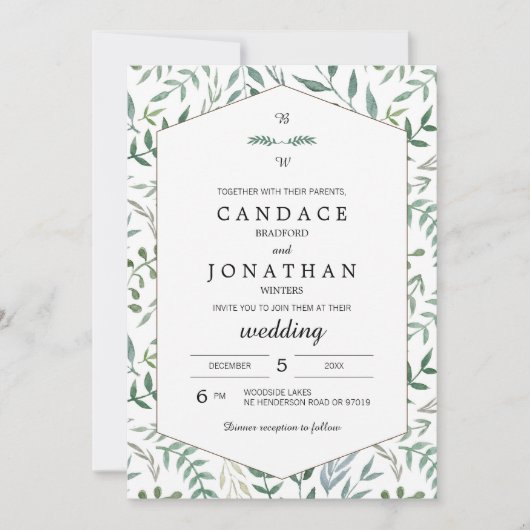 Waterverf Foliage Greenery Wedding Kaart (Voorkant)