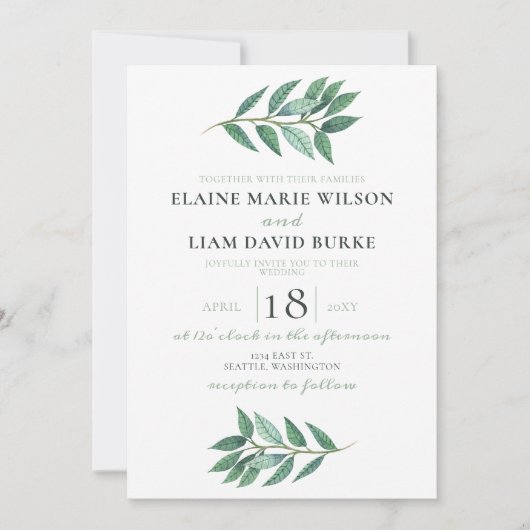 Waterverf Foliage Greenery Wedding Kaart (Voorkant)