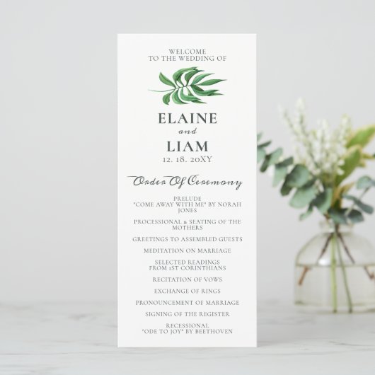Waterverf Foliage Greenery Wedding Programs Programmakaart (Staand voorkant)