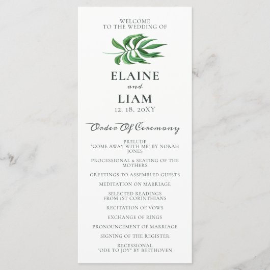Waterverf Foliage Greenery Wedding Programs Programmakaart (Voorkant)