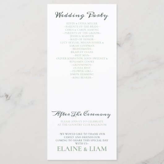Waterverf Foliage Greenery Wedding Programs Programmakaart (Achterkant)